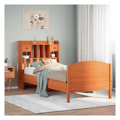 vidaXL Bookcase Bed without Mattress Wax Brown Small Single Solid Wood Pine