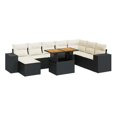 (black and cream) vidaXL Piece Garden Sofa Set with Cushions Beige Poly Rattan Acacia