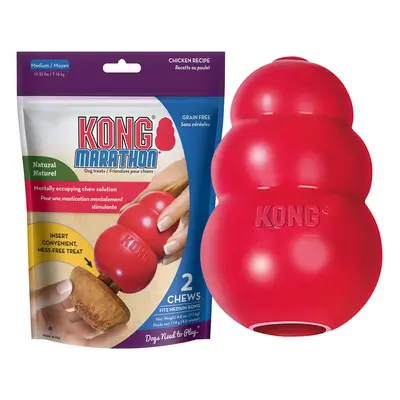 KONG - Classic Durable Dog Toy and Marathon Chew Treat Combo (2 Pieces) - Chicken Medium