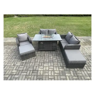 Fimous Seater Rattan Outdoor Garden Furniture Sofa Set Gas Fire Pit Dining Table Gas Heater with