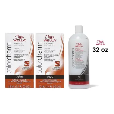 (7WV+ 7WV+Developer (Vol. 20) 32oz ) 7WV Nutmet Wella Color Charm Permanent Haircolor