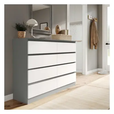 (Grey Carcass + White Drawers) Modern Wide Wooden Chest of Drawers Bedroom Furniture Storage Bed