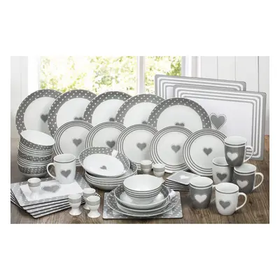 56PC Grey Heart Dinner set - no cutlery