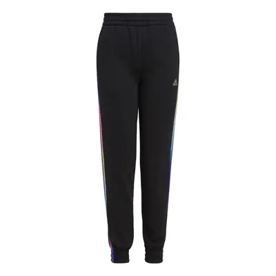 adidas Girls' 3-Stripes Cotton Joggers Large Black Allover Print