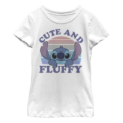 Disney Lilo & Stitch Cute and Fluffy Girl's Solid Crew Tee White X-S