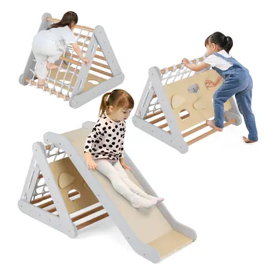 Indoor Wooden Triangle Climber in Toddler Climbing Toys w/Ramp Grey