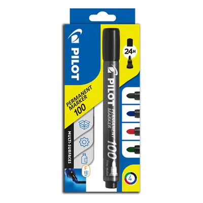 Pilot Permanent Marker Bullet 4.5mm Tip Pack of 4- Black/Red/Green/Blue