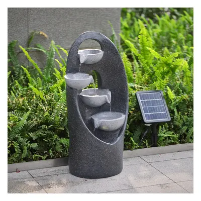 4 Tier Grey Solar Power Resin Cascading Garden Water Feature Fountain with LED Light 68cm