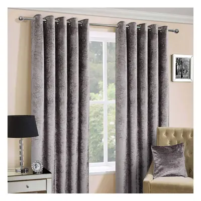 (W 167cm x Drop 182cm, Silver) Luxury Crushed Velvet Lined Eyelet Curtain Pair