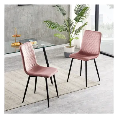 (2, Pink) Set of 1/2/4 Designer Velvet Fabric Dining Chairs Metal Legs Lexi Chairs