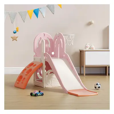 (Pink) 4-in-1 Toddler Freestanding Climber and Slide Set