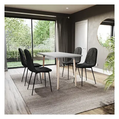 (Black, 6) Luton Velvet Dining Chair Set Kitchen Room Home