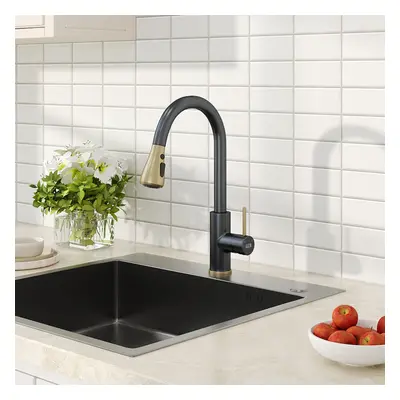 (Black+Gold) Retractable Commercial Pull out Kitchen Tap Mixer Tap Faucet