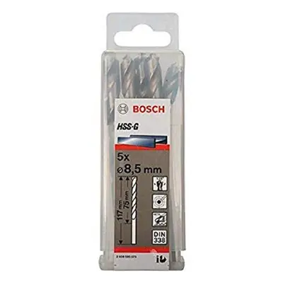 Bosch Din338 HSS-G Metal Drill Bit, 8.5mm x 75mm x 117mm, Silver