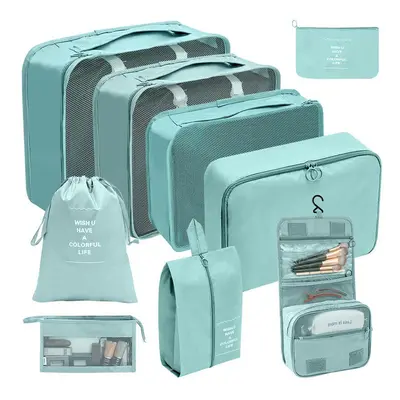 (Makeup and Wash Nine Piece Set of Blue Lake, suit) Hot Selling Amazon Waterproof Travel Storage