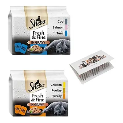 UbiPet Wet Cat Food Bundle Contains Selection of Sheba Fresh and Fine in Gravy with Poultry, Chi