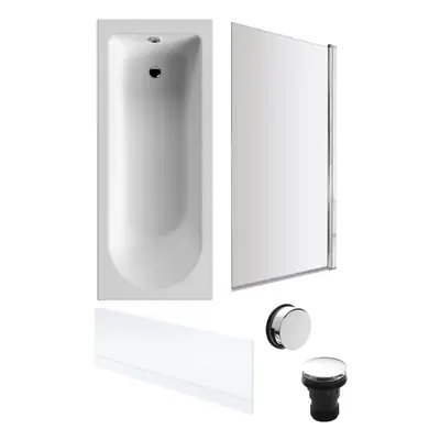 Round Single Ended Bath, Front Panel, Square Screen, Chrome Waste -1700x700mm