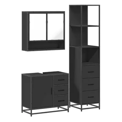 (black) vidaXL Piece Bathroom Furniture Set Grey Sonoma Engineered Wood