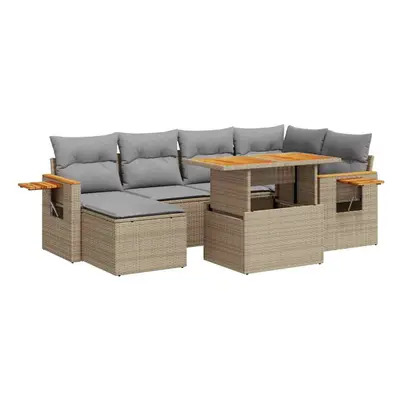 (beige and grey) vidaXL Piece Garden Sofa Set with Cushions Black Poly Rattan Acacia