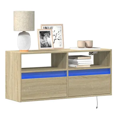 vidaXL TV Wall Cabinet with LED Lights Sonoma Oak 100x31x45 cm