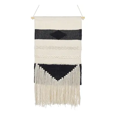 Cotton Wall Hanging with Tassels Beige and Black DASKA