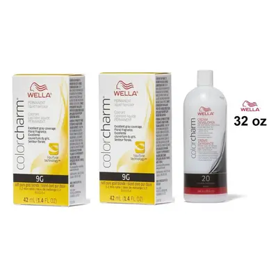 (9G + 9G+Developer (Vol. 20) 32oz) Wella Color Charm Haircolor 9G Soft Pure Golden Brown