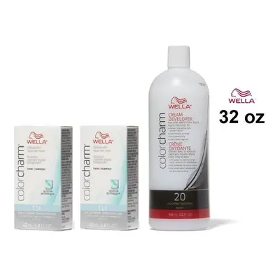 (T14+T14+Dev(Vol.20)32oz) Wella Color Charm T14 Pale Ash Blonde Hair Toner