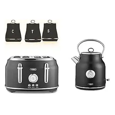 Tower Renaissance Black Kettle, Slice Toaster Canisters Kitchen Set