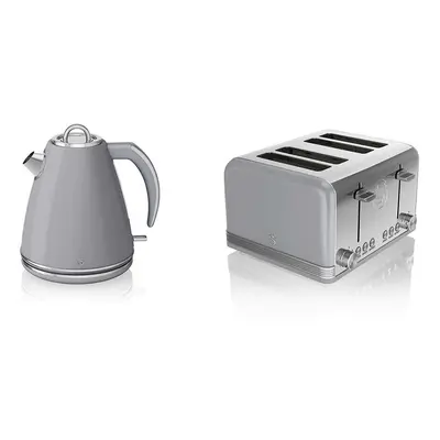 Swan Kitchen Appliance Retro 1.5L GREY Jug Kettle & Slice Toaster Set