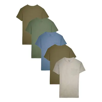 Fruit of the Loom Men's Pocket T-Shirt Multipack (5 Pack), Earth Tones (5 Pack), Large