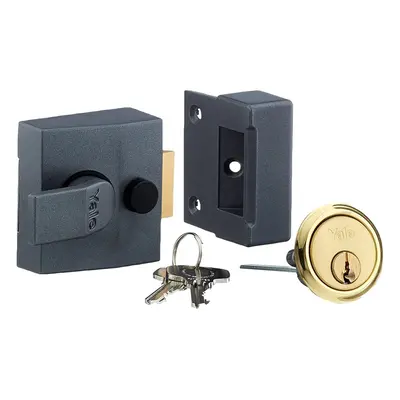 Yale P-85-DMG-PB-40 Deadlocking Nightlatch, Dark Metallic Finish/Brass Cylinder, mm Backset, Hig