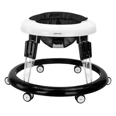 (Black PU Leather) UBRAVOO Adjustable Foldable Baby Walker with Universal Wheels