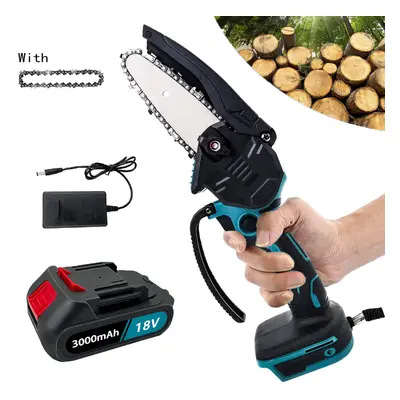 (1x4" Chainsaw+1x3.0A Battery+Charger) Mini Chainsaw Cordless One-Hand Electric Garden Saw Inch-