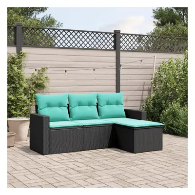 vidaXL Piece Patio Sofa Set with Cushions Black Poly Rattan