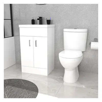 Nes Home 500mm White Floorstanding Basin Vanity and Close Coupled Toilet Set