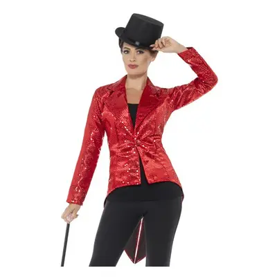 Smiffy's 46958m Red Ladies Sequin Tailcoat Jacket - sequin tailcoat ladies fancy dress cabaret c