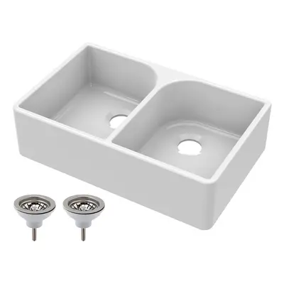 795mm - Double Bowl Fireclay Butler Kitchen Sink - Full Weir & Wastes