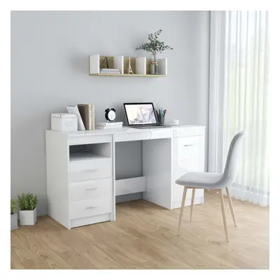 Desk High Gloss White 140x50x76 cm Chipboard