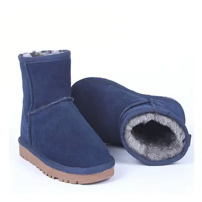 (6, Navy Blue) Classic Australia Women Snow Boots 100% Genuine Cowhide Leather Ankle Boots Warm 