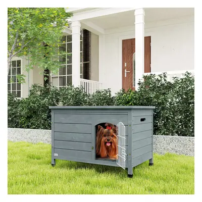 PawHut Wooden Dog House, Dog Kennel w/ Removable Bottom, Dark Grey