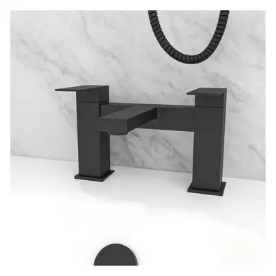 Nes Home Modern Deck Mounted Matte Black Square Bridge Bath Filler Mixer Tap