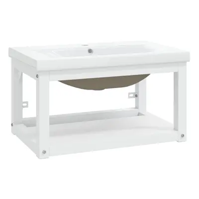 (white, x x cm) vidaXL Bathroom Washbasin Frame & Built-in Basin Iron Black/White Multi Sizes