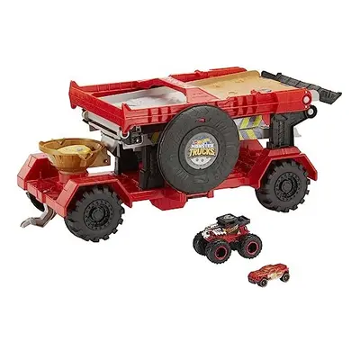 Monster Trucks, Transporter and Racetrack, Includes 1:64 Scale Bone Shaker Monster Truck and 1:6