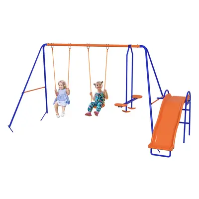 Outsunny in Metal Kids Swing Set w/ Double Swings, Glider, Slide, Ladder