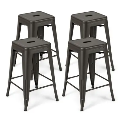 4 Pcs 61cm Bar Stools Set Stackable Counter Height Metal Stools w/ Hole