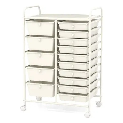 15 Drawers Storage Trolley Mobile Rolling Utility Cart-White