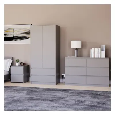 (Grey) Denver Piece Bedroom Set Wooden Chest Wardrobe