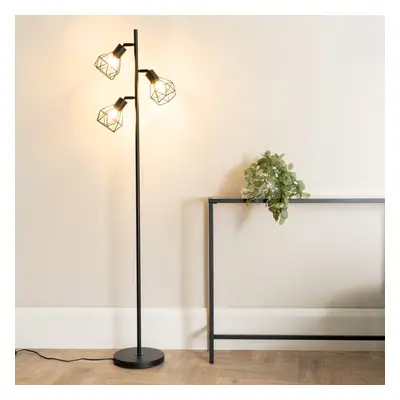 ValueLights Angus Black Metal Geometric Shade Floor Lamp with LED Bulb