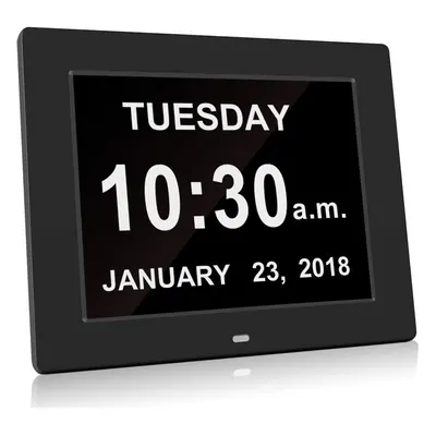 Big Digital Alarm Clock Non Ticking Large Day Date Calendar LCD Display with Dementia Memory Los