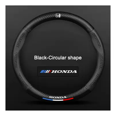 (Round Black(38cm)) 3D Embossing Carbon fiber leather Car steering wheel cover For HONDA Accord 